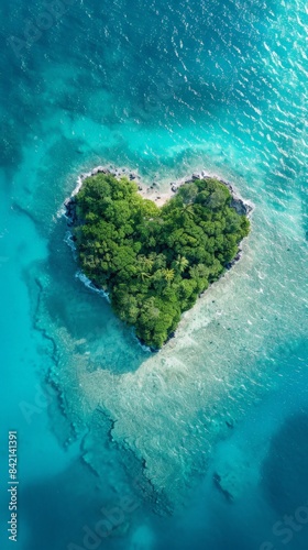 Breathtaking Aerial View of Heart Shaped Island in Turquoise Waters