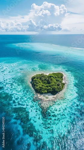 Breathtaking Aerial View of Heart Shaped Island in Turquoise Waters