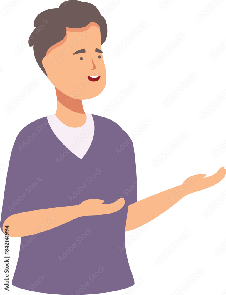 Young man is smiling and gesturing with hands while explaining something Young man is smiling and gesturing with hands while explaining something