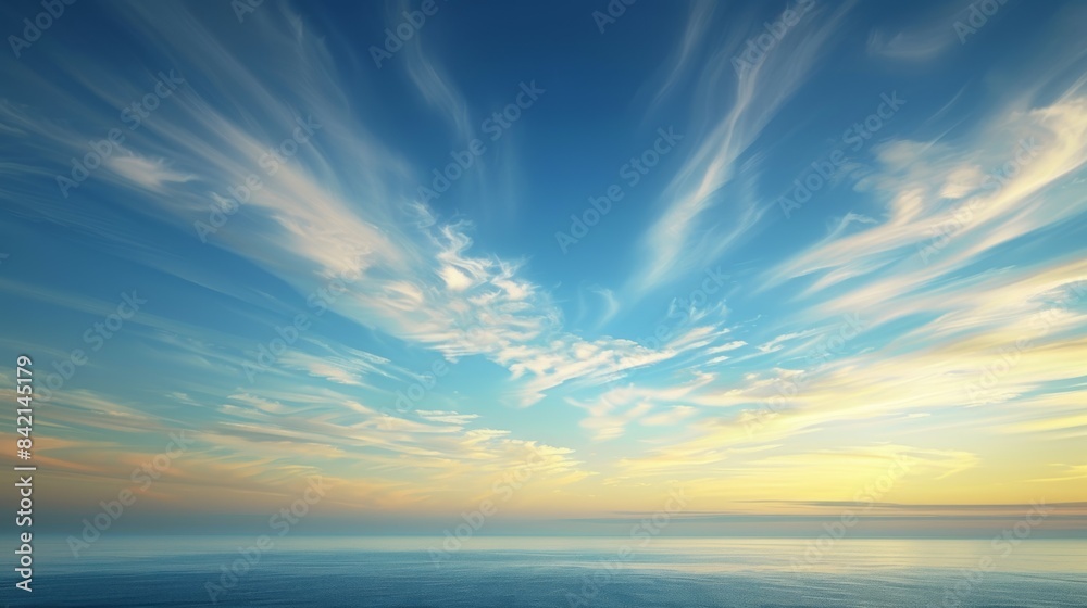 A beautiful blue sky with a few clouds and a calm ocean A beautiful blue sky with a few clouds and a calm ocean
