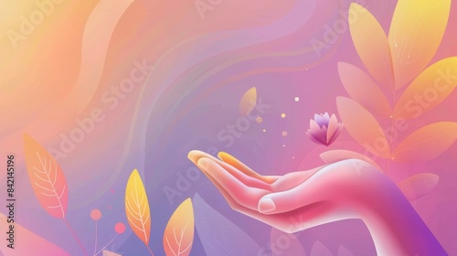 A hand holding a flower in a colorful background © top images