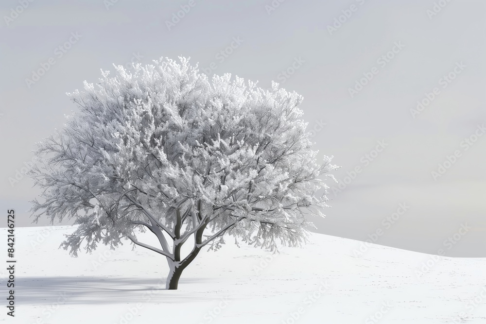 Fototapeta premium A lone tree covered in snow stands proudly against a clear winter sky
