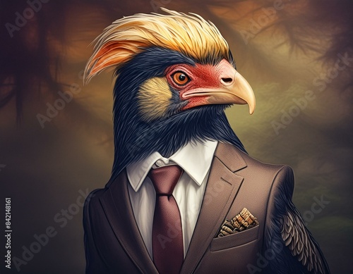portrait of a vulture in suit