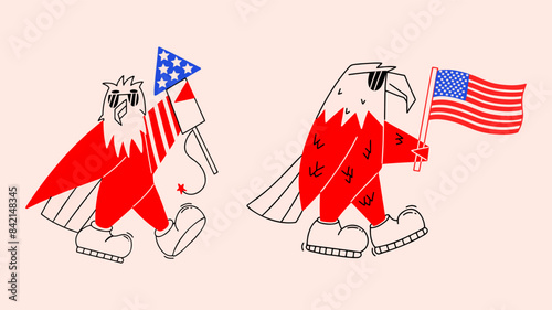 Cartoon Bald Eagle, symbol 4th of July USA independence day celebration