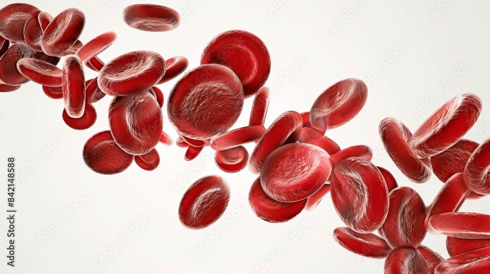Fototapeta premium Close-up view of red blood cells flowing in a stream, highlighting their smooth and flexible structures. 