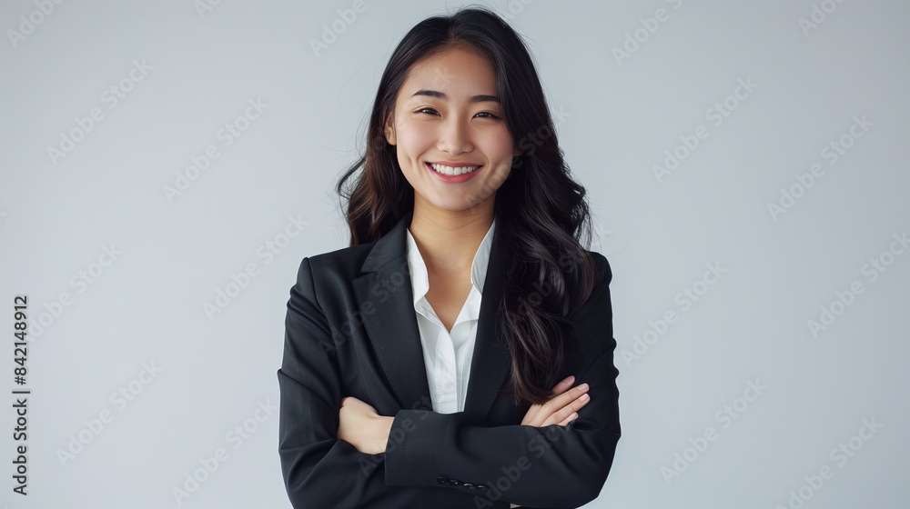 a confident young Asian woman, smiling confidently with crossed arms a confident young Asian woman, smiling confidently with crossed arms