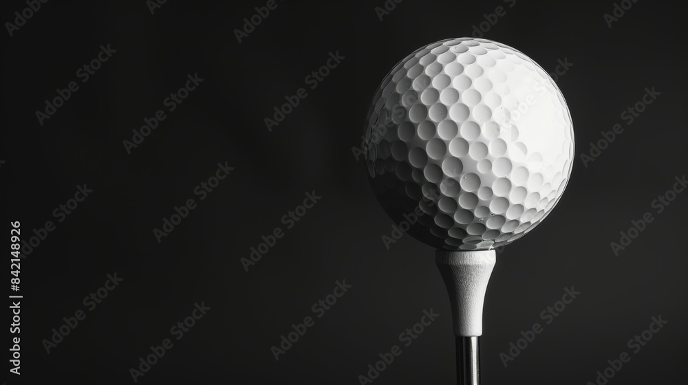 A golf ball is shown in black and white