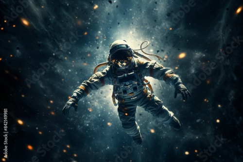 Astronaut exploring the cosmos, observing the wonders of the universe in the vastness of space © Inna