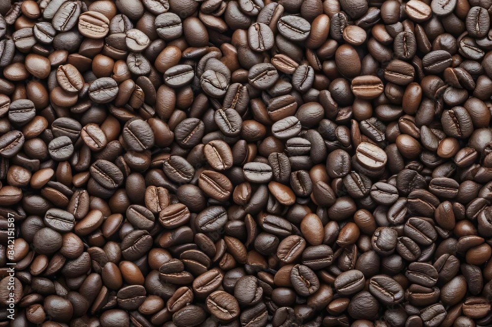 Coffee beans in closeup on a dark background lying on a table Coffee beans in closeup on a dark background lying on a table