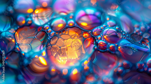 Get lost in the delicate and intricate patterns of soap bubbles  as they glisten and reflect light in a stunning display of texture and color. generative ai