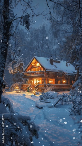 A cozy winter cabin  realistic.