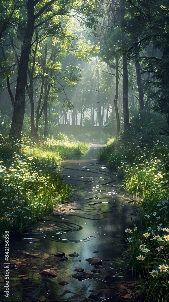 A tranquil forest glade, realistic. A tranquil forest glade, realistic.