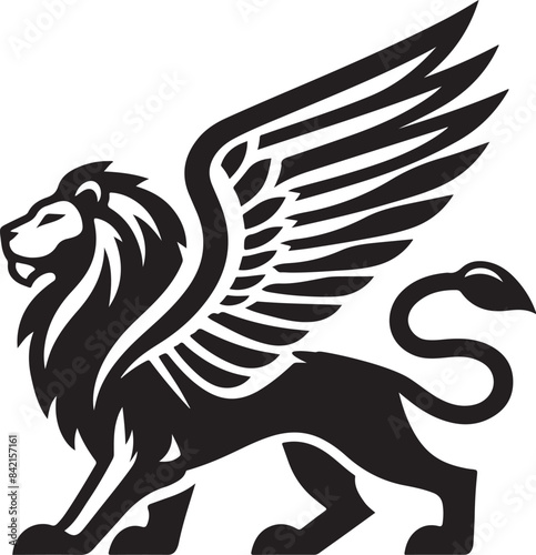 winged lion vector art illustration