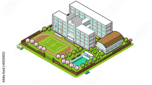 俯瞰から見た立体の学校ベクターイラスト