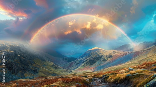 Colorful arc above the mountains in the Lake District