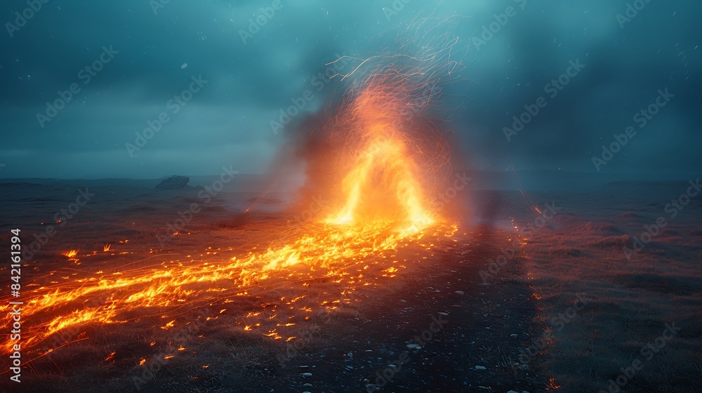 Primitive Clearing Paleolithic Hunters Using Fire Improve Visibility Long Exposure Captures Flame Streaks Primitive Clearing Paleolithic Hunters Using Fire Improve Visibility Long Exposure Captures Flame Streaks