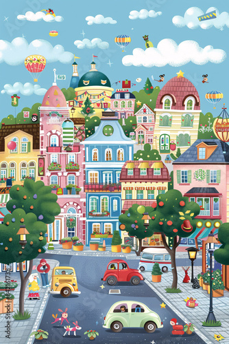 European cartoon fairy tale town illustration
