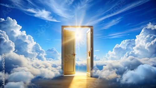 A door is open in a sky full of clouds