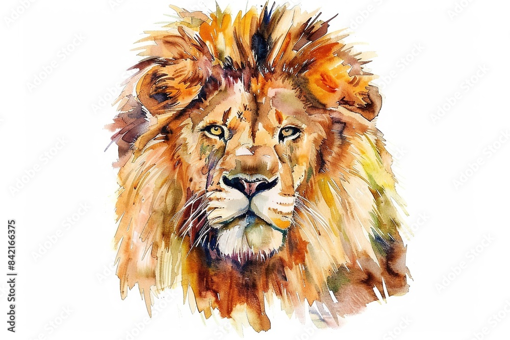 Naklejka premium Watercolor painting of lion head, design for logo or t shirt, isolated on white background