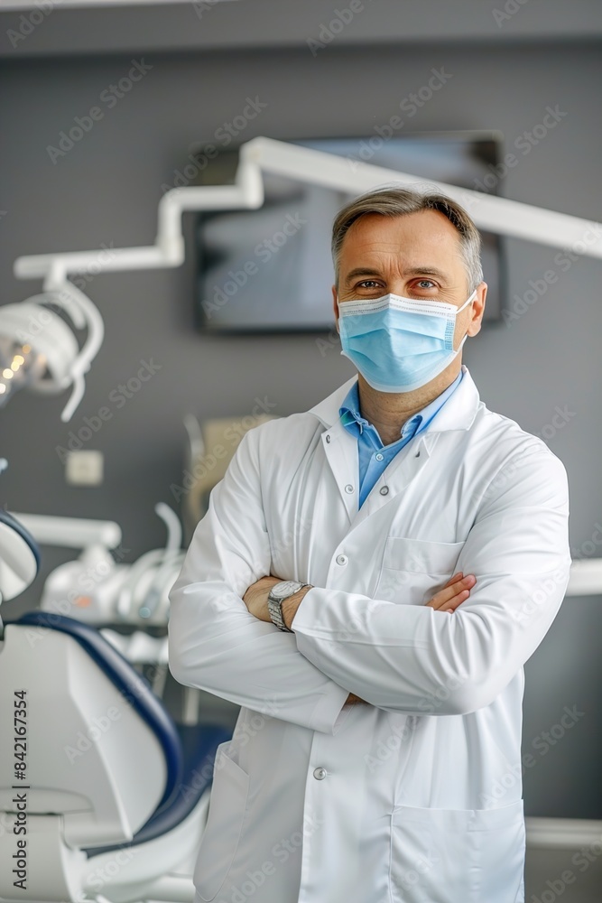 Dentist in mask during the dental surgery. Dentist in mask during the dental surgery.