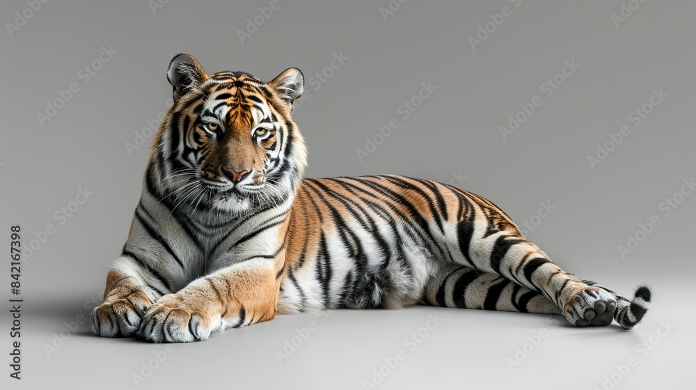 Obraz premium A serene tiger resting with isolated background