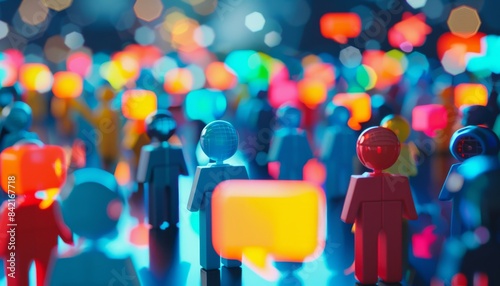 Abstract crowd of colorful people with speech bubbles.  Concept for communication, community, and social media.