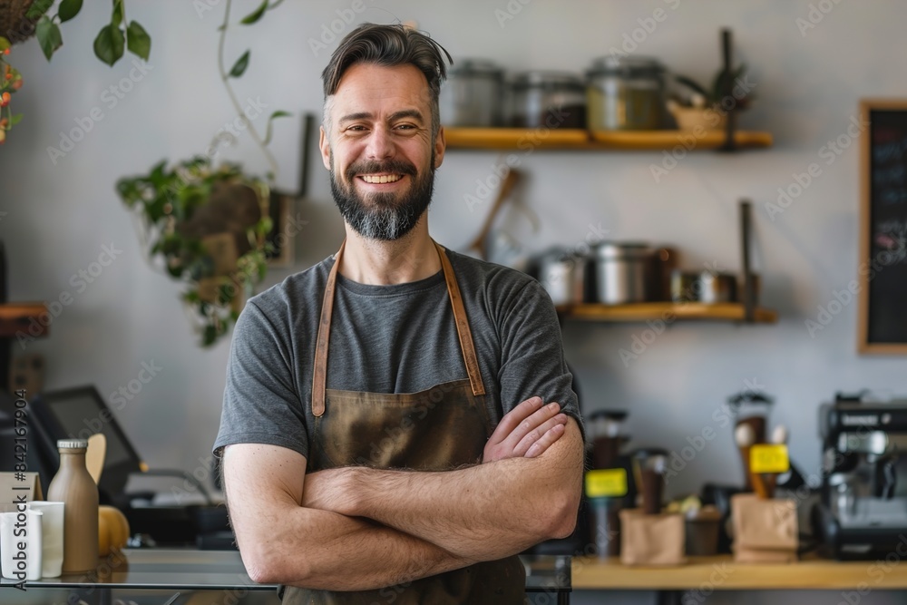 Fototapeta premium Man Standing in Kitchen With Arms Crossed