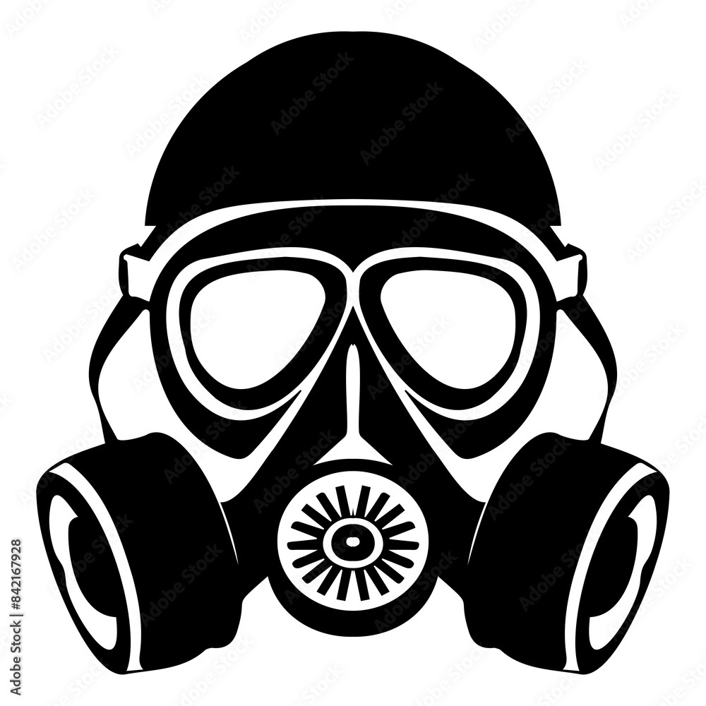 Icon of a gas mask with goggles, representing protection and safety in environments with hazardous substances. Icon of a gas mask with goggles, representing protection and safety in environments with hazardous substances.