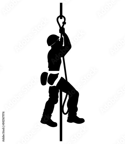 Vector silhouette illustration of a climber using a rope, depicting an outdoor adventure activity.