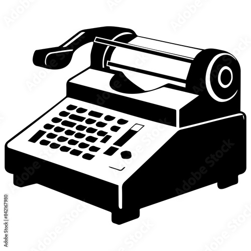 Vector illustration of a vintage typewriter with an attached telephone, representing old communication technology.
