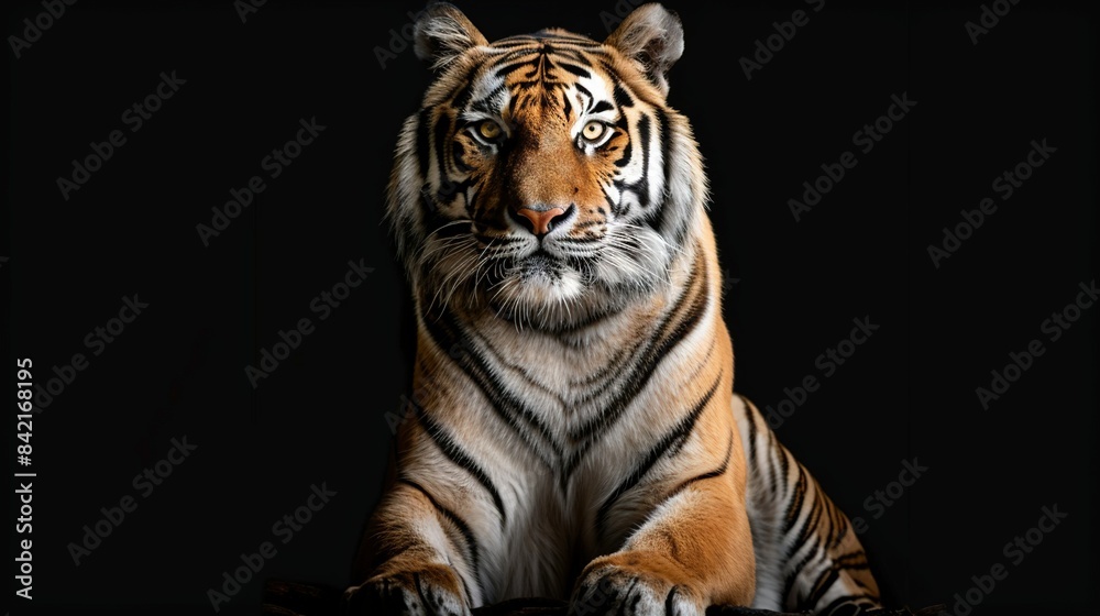 Fototapeta premium An elegant tiger sitting with isolated background