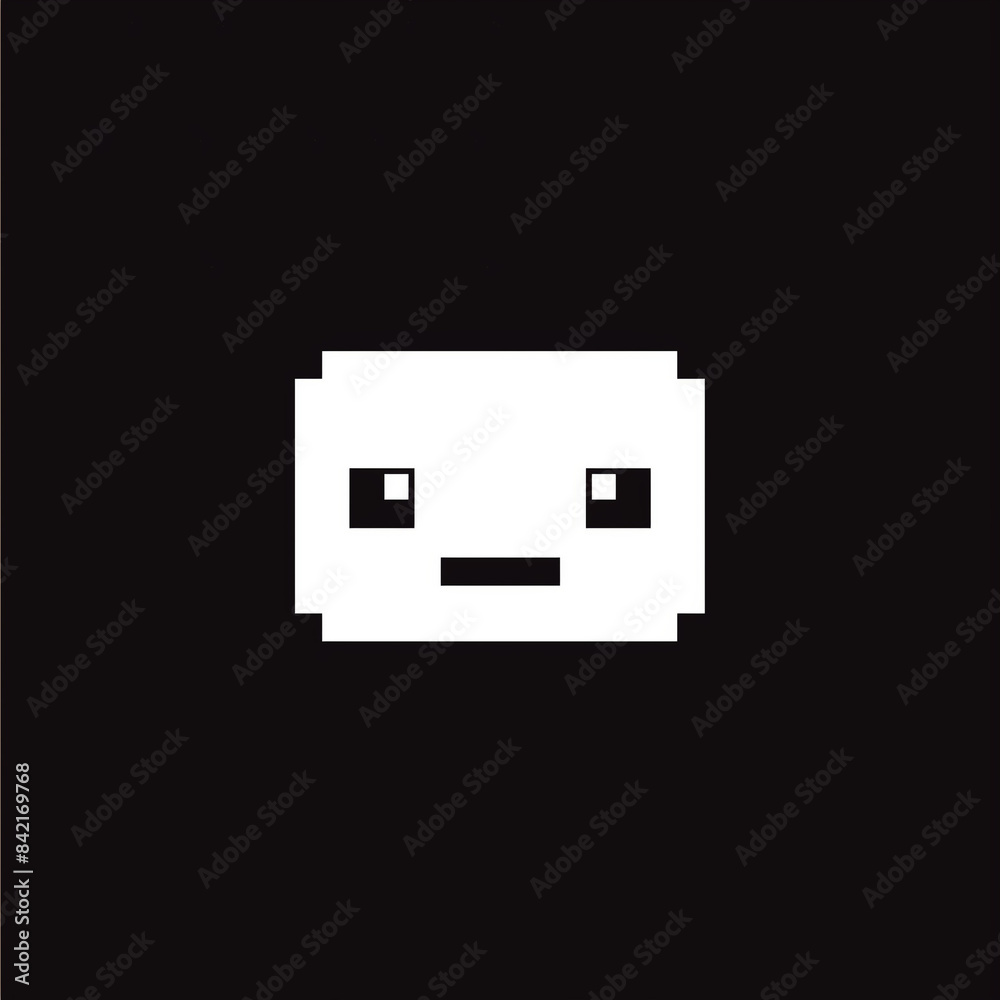 Simple minimalistic pixelated black background with two white pixels in the shape of cute smiling eyes, in the style of 8-bit pixel art.
Simple minimalistic pixelated black background with two white pixels in the shape of cute smiling eyes, in the style of 8-bit pixel art.