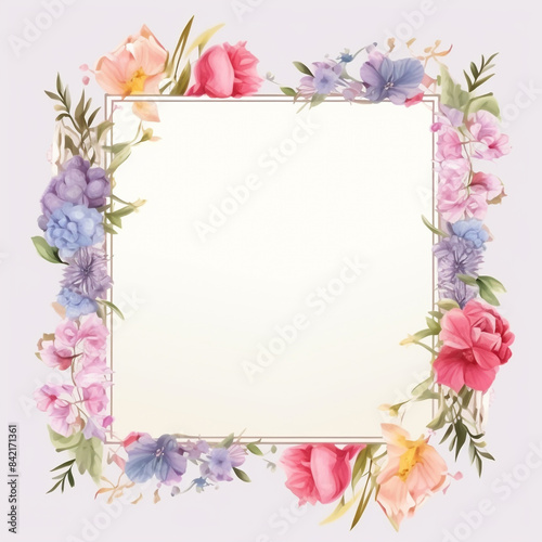 Wedding invitation card. floral square frame with empty space on background