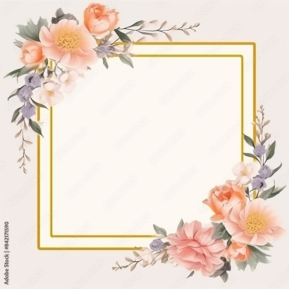 Wedding invitation card. floral square frame with empty space on background