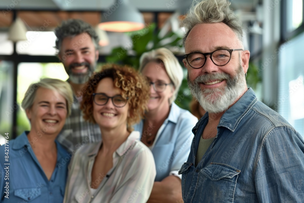 Portrait of a smiling senior business team standing in a modern office Portrait of a smiling senior business team standing in a modern office
