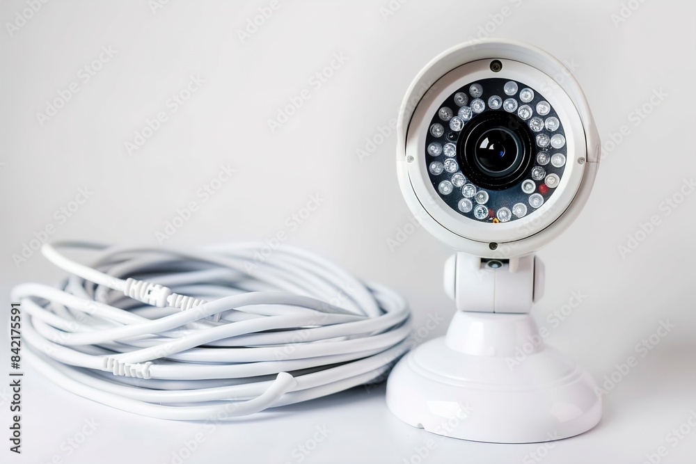 Naklejka premium A Web camera and cable isolated on white