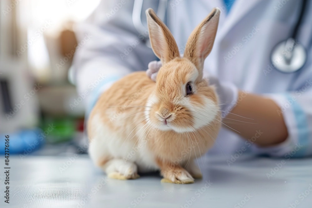 Fototapeta premium A Vet doctor examining rabbit in pet hospital