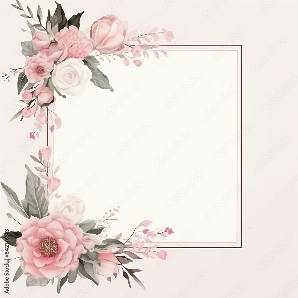 Wedding invitation card. floral square frame with empty space on background Wedding invitation card. floral square frame with empty space on background