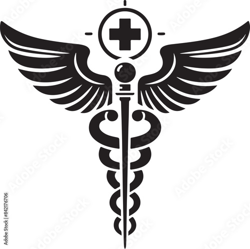 caduceus health symbol asclepias wand icon caduceus health silhouette vector illustration. 