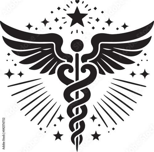 caduceus health symbol asclepias wand icon caduceus health silhouette vector illustration. 