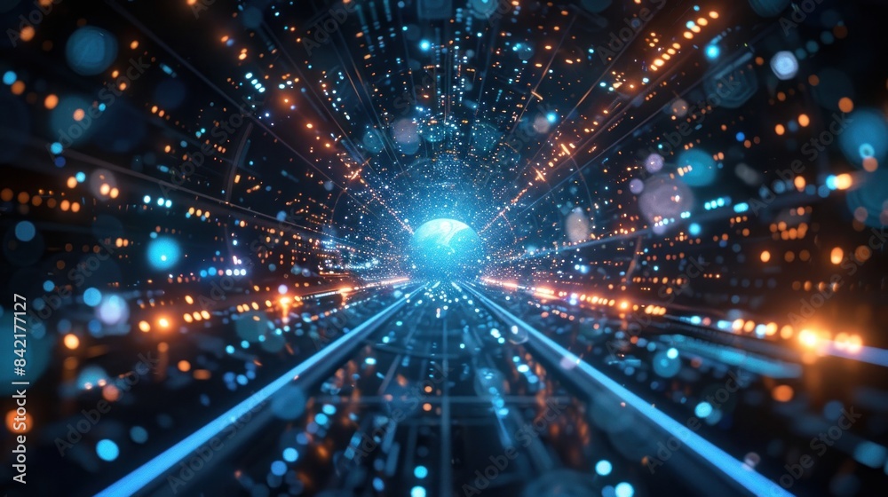 Information Technology in Space Concept Depicting Advanced Technology on Blue Background.