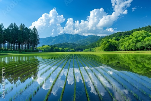 田植えの済んだ田んぼ photo