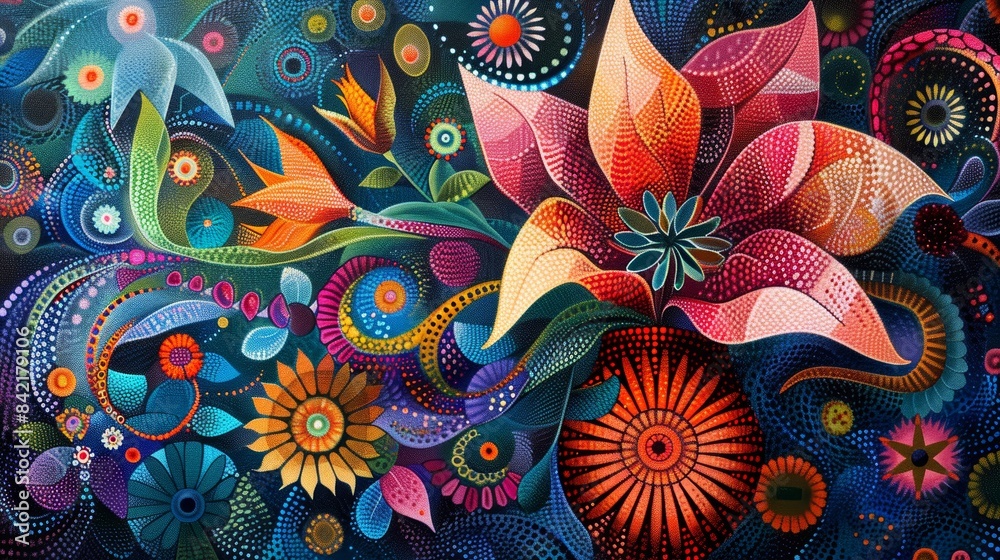Geometric pointillism of a flamboyant flower vase Geometric pointillism of a flamboyant flower vase