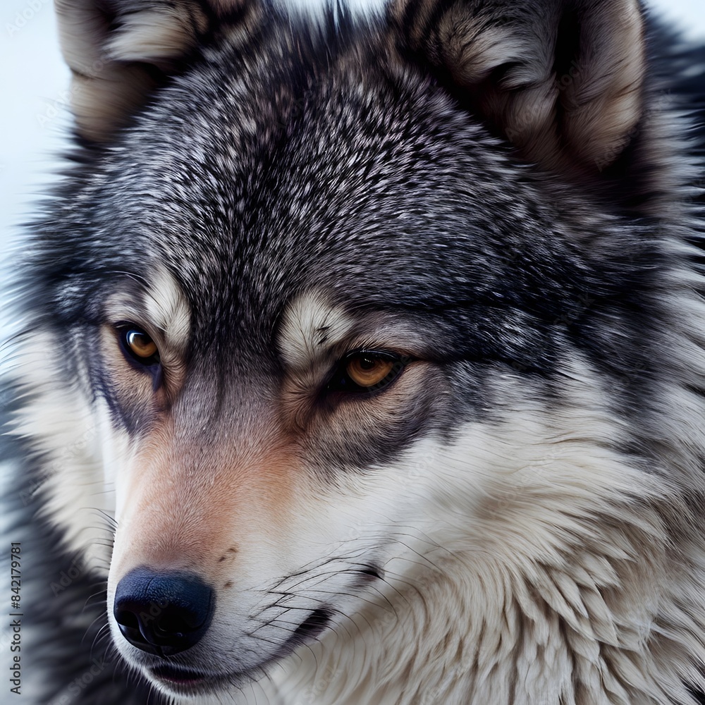 A striking close-up image of a wolf with piercing eyes and a majestic presence. A striking close-up image of a wolf with piercing eyes and a majestic presence.