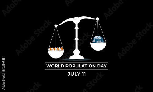 Vector illustration on the theme of World Population Day. Diverse people with Overcrowded, overloaded earth. Banner poster, flyer and background design.