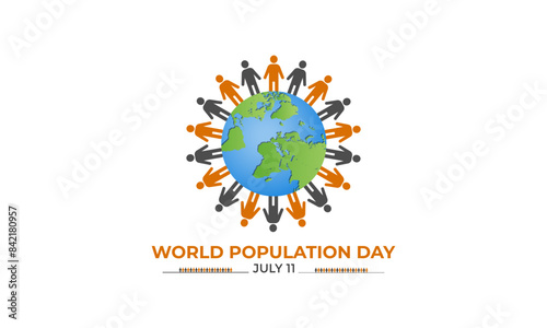 Vector illustration on the theme of World Population Day. Diverse people with Overcrowded, overloaded earth. Banner poster, flyer and background design.