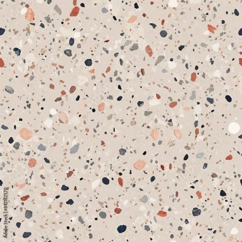 Terrazzo flooring vector seamless pattern. Italian terrazzo mosaic texture. Terrazzo seamless print tile. Concrete, granite, cement terrazo template. Terrazzo Floor material. Particles pebble, glass.