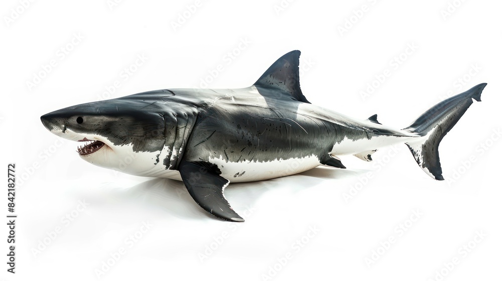 Fototapeta premium Everything Great White Shark full body clearly photo on white background ,
