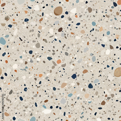 Terrazzo flooring vector seamless pattern. Italian terrazzo mosaic texture. Terrazzo seamless print tile. Concrete, granite, cement terrazo template. Terrazzo Floor material. Particles pebble, glass.