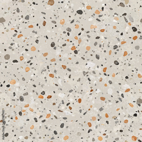 Terrazzo flooring vector seamless pattern. Italian terrazzo mosaic texture. Terrazzo seamless print tile. Concrete, granite, cement terrazo template. Terrazzo Floor material. Particles pebble, glass.